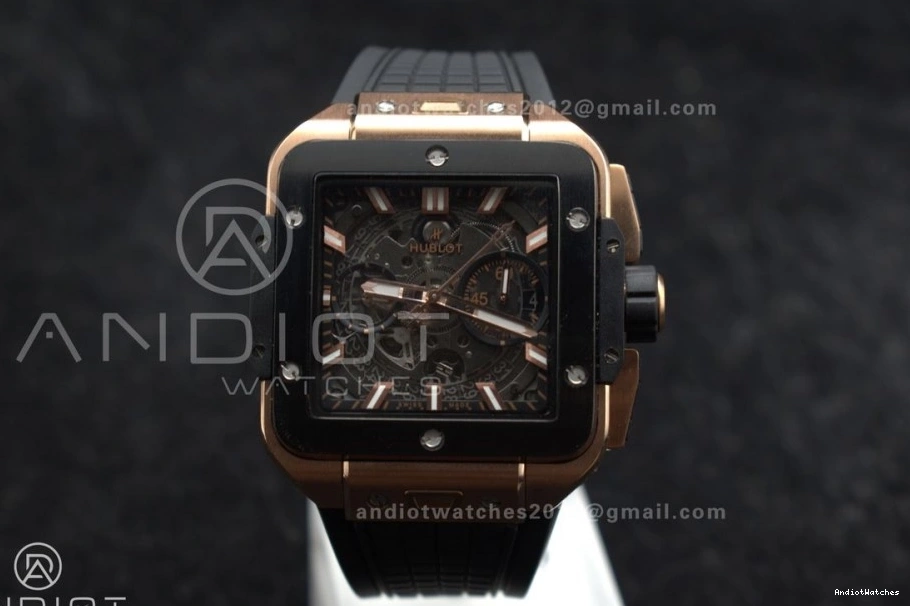 Edition 42mm Strap 1116 Square Bang Bezel RG 1:1 Rubber Black Best Dial A Skeleton on Unico Affordable Ceramic BBF 1022
